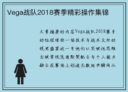 Vega战队2018赛季精彩操作集锦