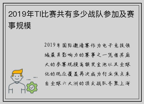 2019年TI比赛共有多少战队参加及赛事规模