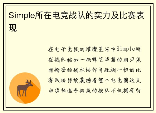 Simple所在电竞战队的实力及比赛表现