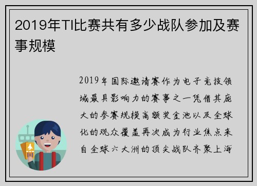 2019年TI比赛共有多少战队参加及赛事规模